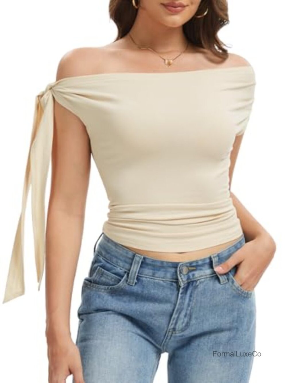 Off Shoulder Asymmetrical Y2K Tank Top Going Out Polyester Blend